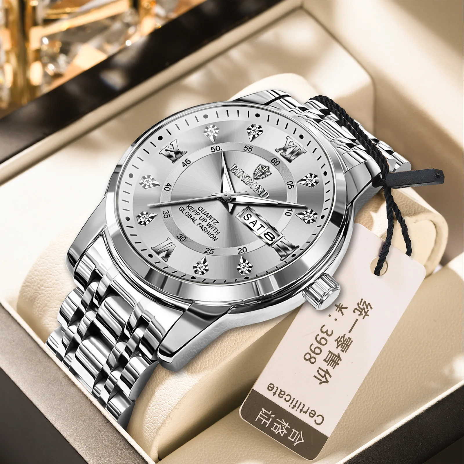 【C14389】.banbanshi/-Remind- Binbond B7169 - Luxury Fashion Quartz Watch for Men