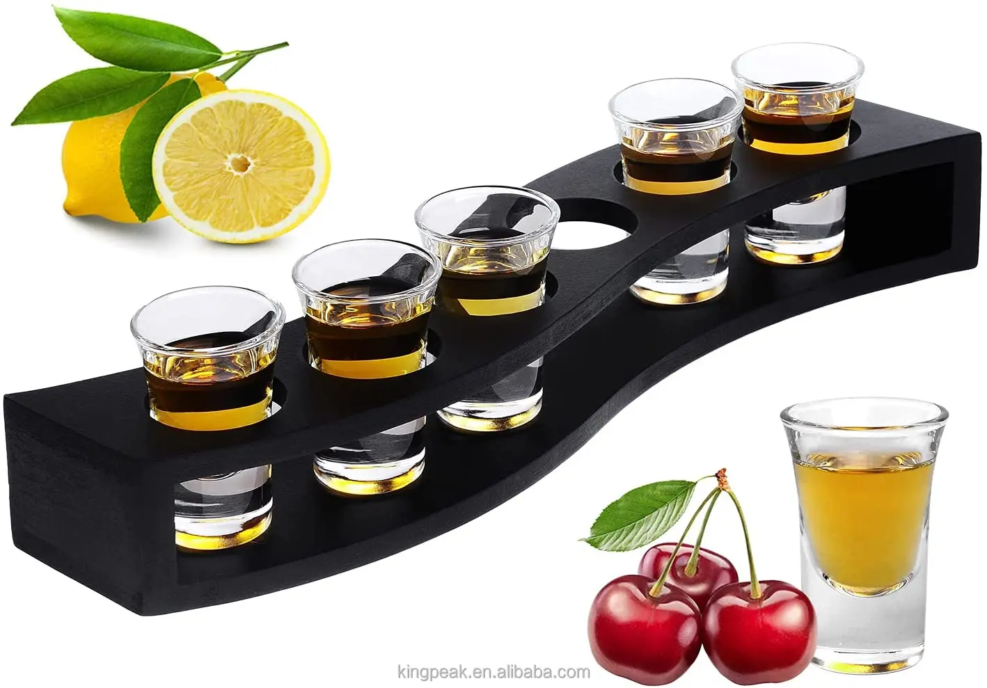 Heavy Base Shot Glass Set With Tray Professional Wooden Holder For