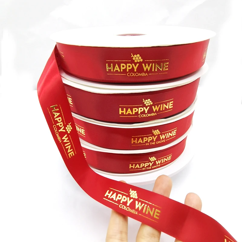 Роскошный индивидуальный логотип бренда трафаретная печать черная подарочная лента с белым