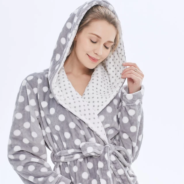 Bata de baño de lana con capucha para mujer, conjunto de Bata de