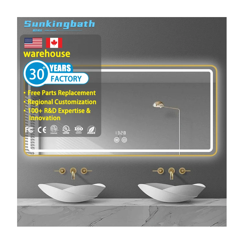 Led Bathroom Mirror Smart Silver Mirror Backlit White Color Defogger With Bluetooth Bathroom Mirror with Led Light for Hotel