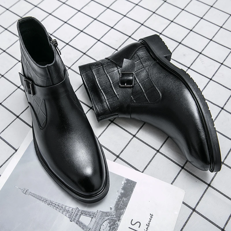 Оксфорды мужские из натуральной кожи, без застежки, высокие классические кожаные ботинки до щиколотки