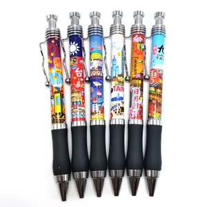 Customized  Full Body   Logo Promotional  Souvenir  Ballpoint  Pen Plastic Press Clip  Pen with  Heat Transfer Printing