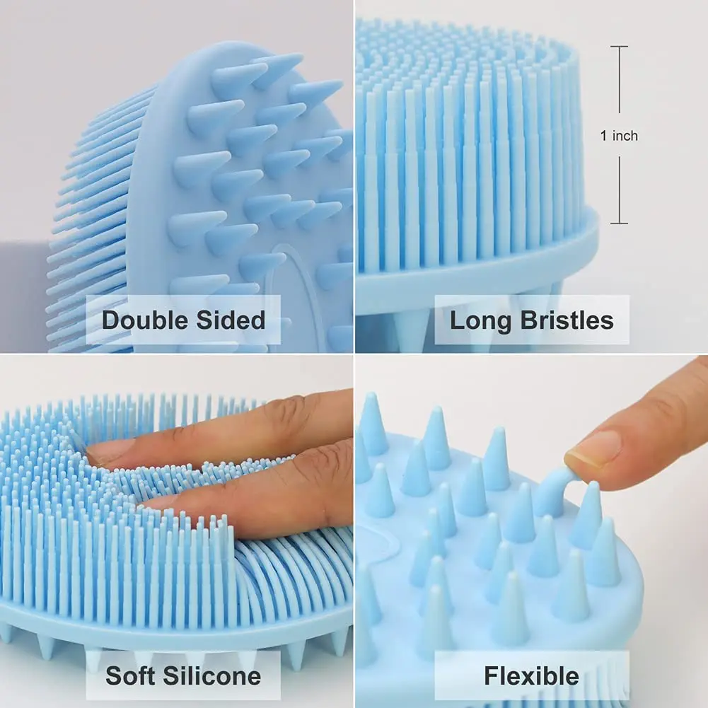 2 In 1 Silicone Exfoliating Body Brush Hair Shampoo Brush Bath Scrubber ...