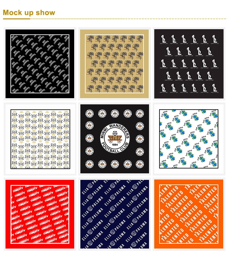 No Moq Custom Square Bandana Cheap High Quality 55x55cm Cotton