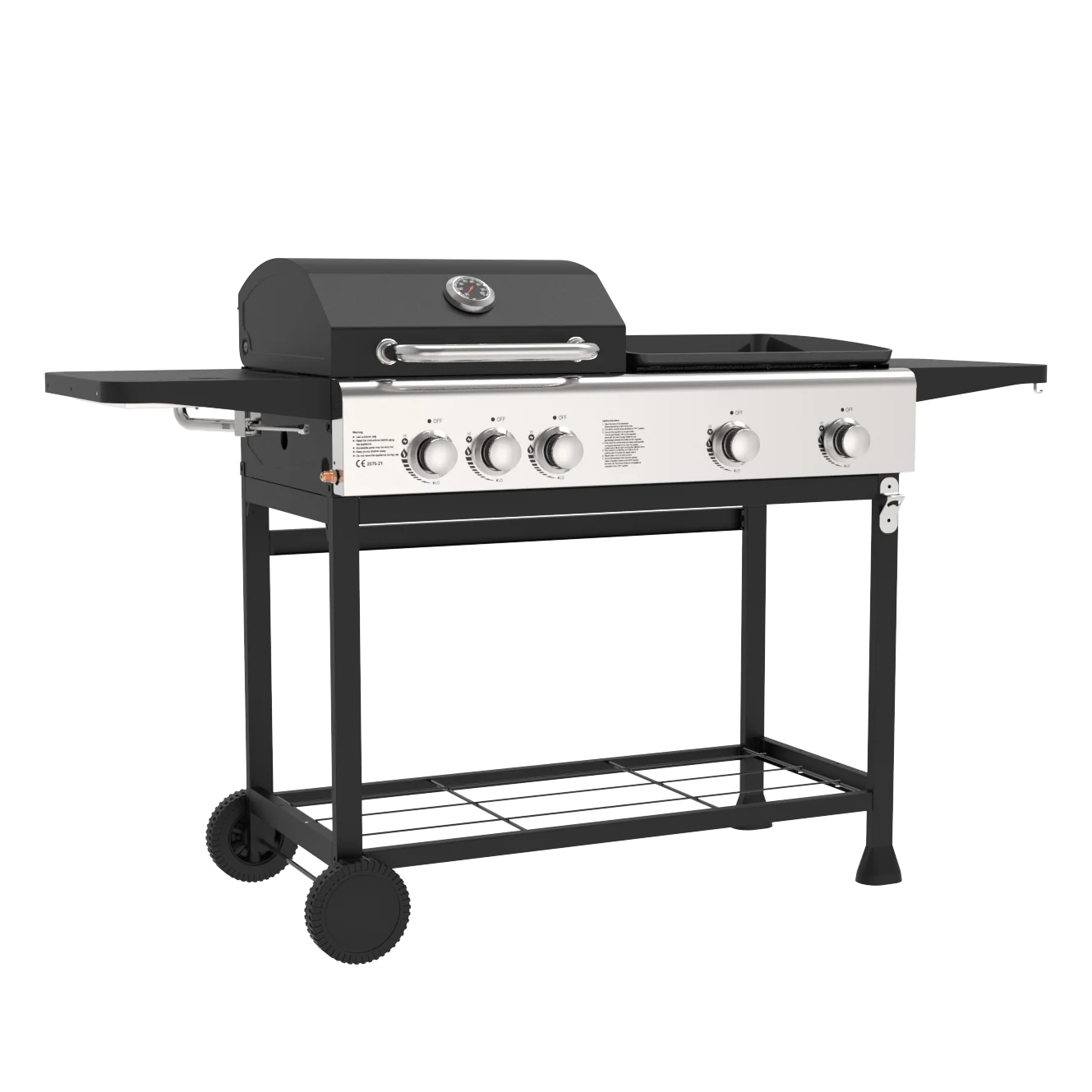 4 Main Burners Portable Propane Gas Grill And Griddle Combo Grills In Black With Side Tables