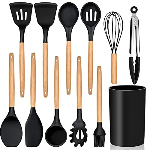 Wooden Handle Food Grade Silicone Stainless Steel 11-Piece Non-Stick Kitchen Utensil Set Metal Components Colorful Baking