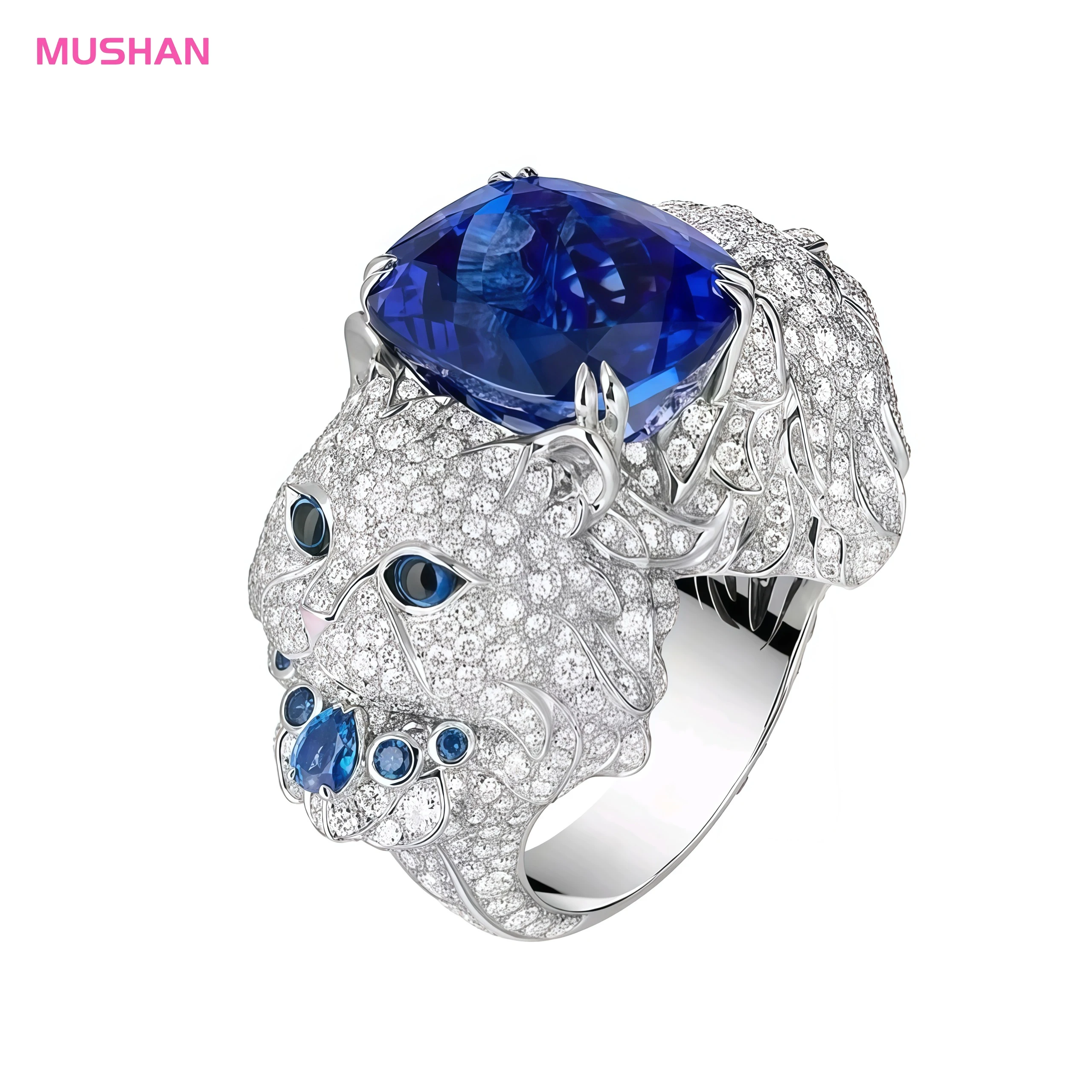 MUSHAN Jewelry Factory 925 Sterling Silver Ring High Carbon Diamond Cat Sapphire Luxury Designer Jewelry Rings for Girls Party