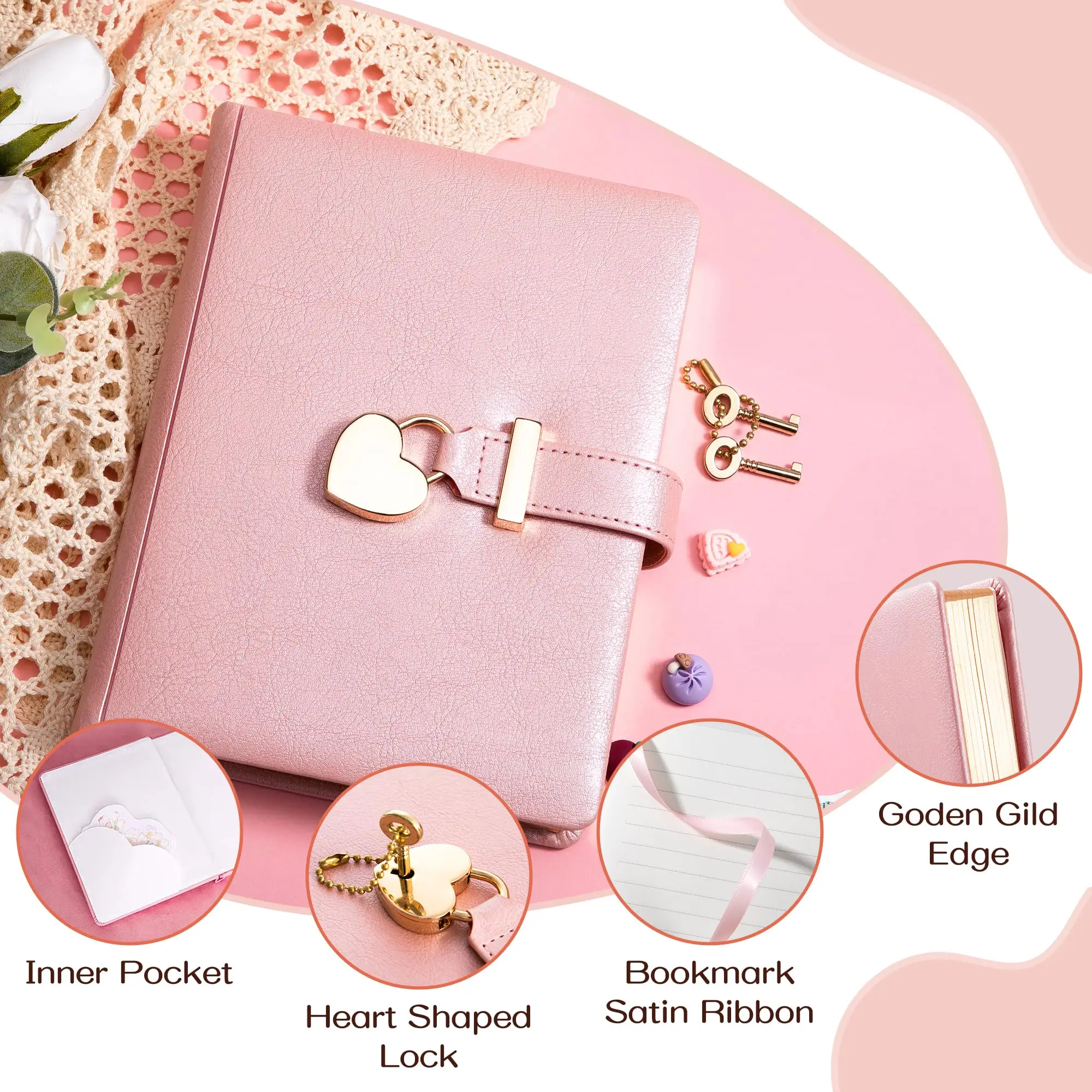 B6 Custom Mini Leather Pocket Refillable Notebook 100GSM Ruled Paper Binder Diary with Lock and Key Journal Kit with Lock