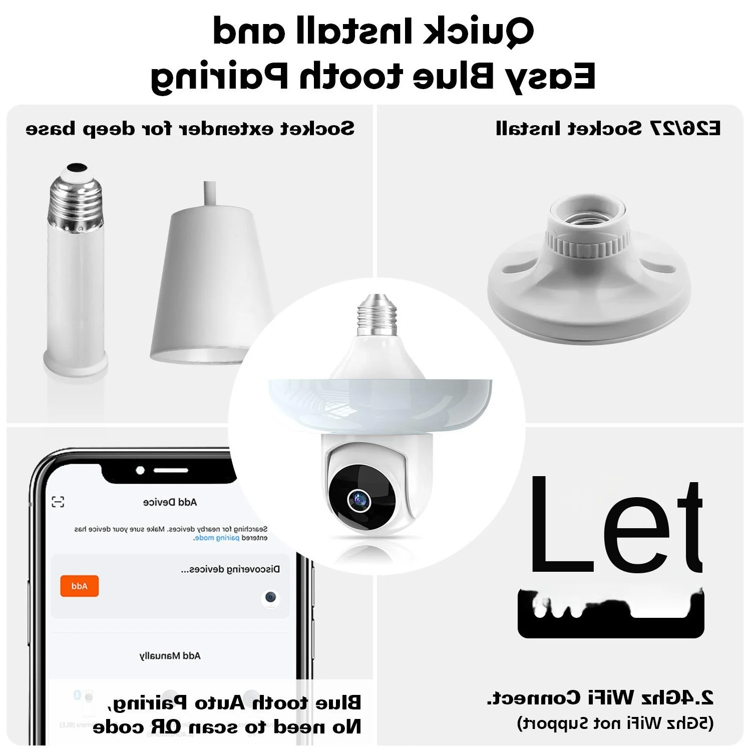 A6 Light Bulb Camera Full Color Dual Light 360 Home Wireless Surveillance Baby E27
