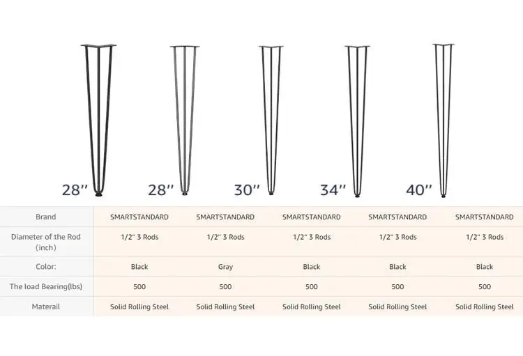 02.012 Wholesale Hairpin Legs Iron Furniture 23 Rod Black Hairpin Table Legs Metal Hairpin Legs