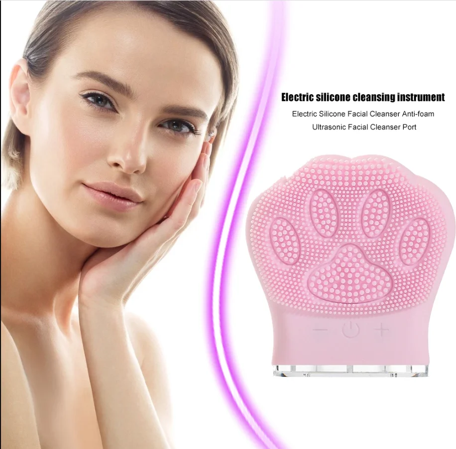 Mini Ultrasonic Facial Cleanser Brush Silicone Cat Claw Massage