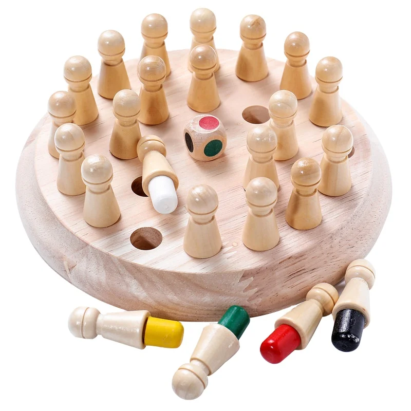 Montessori untuk Anak-anak Mainan Permainan Catur Stik Memori Warna Kayu untuk Anak-anak Hadiah Pendidikan Puzzle 3D Permainan Kasual Keluarga
