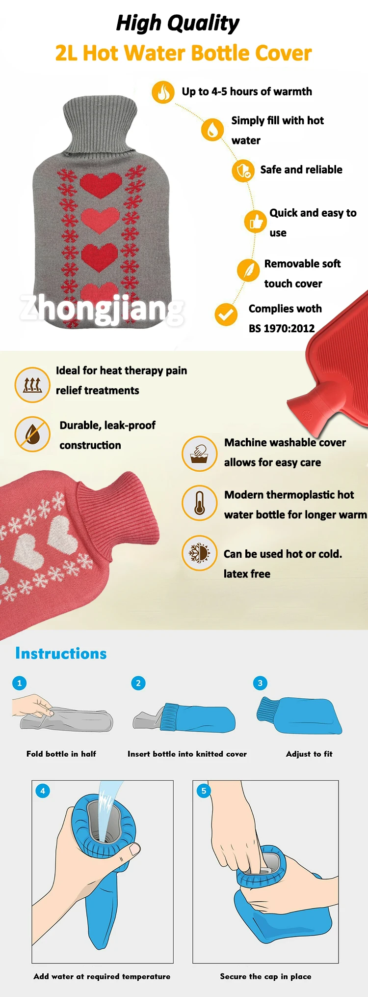 love design knit cover for waterfilling medical 2l bs rubber hot water bag walmart