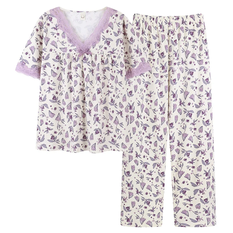 Print Set Floral Cotton Piyama Nightgown Korean Sleepwear Pijama