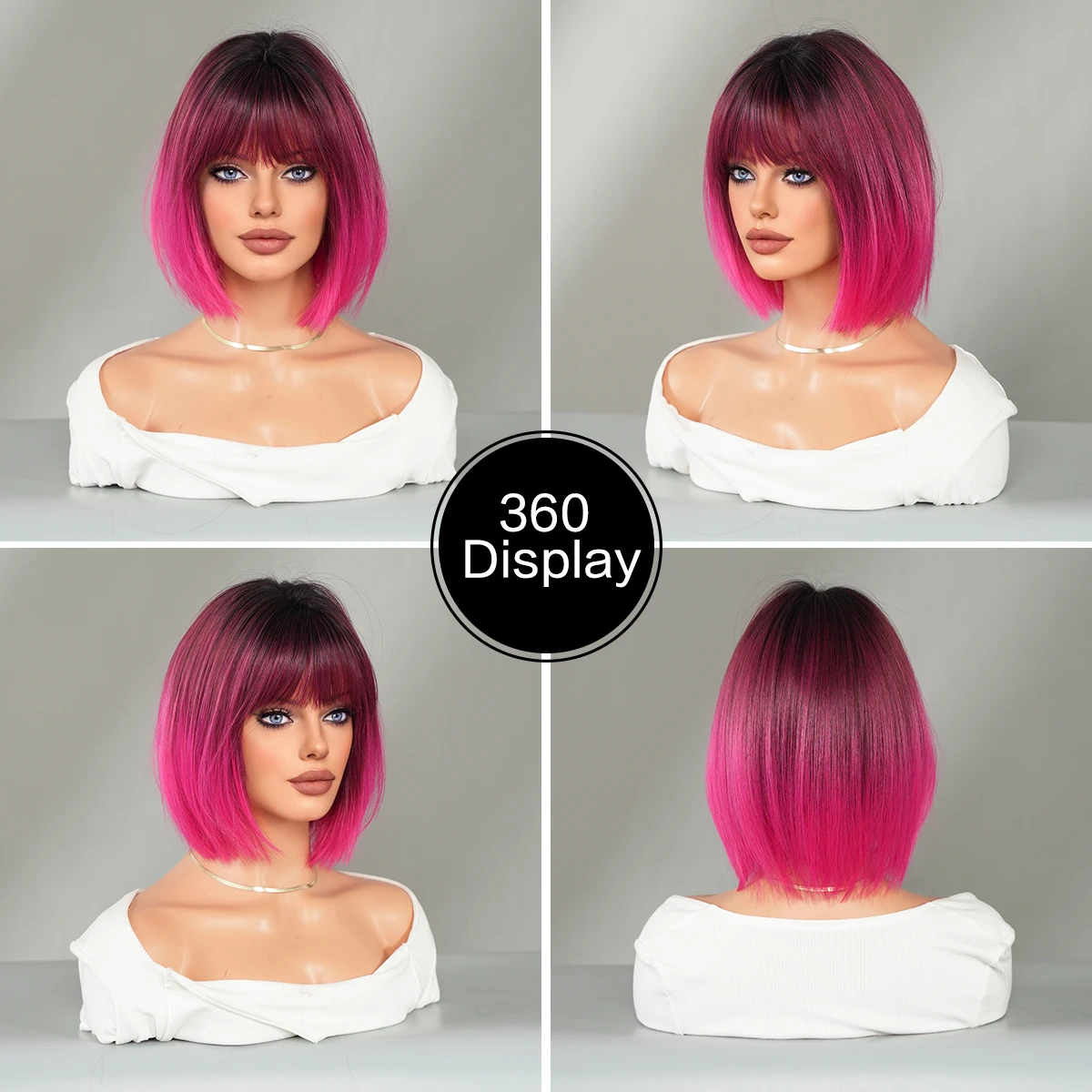 ショートボブストレートウィッグ 12インチ オンブレピンク 7JHH WIGS
