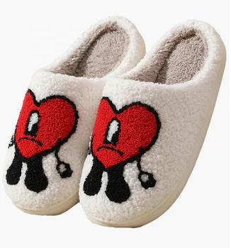 Custom Bad Cute Bunny Slippers for Women Men Fuzzy Fluffy Cozy Warm Cloud Slippers Memory Foam Slip-on Unisex Slippers