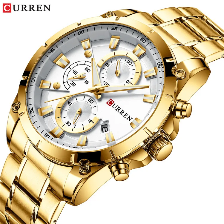 Curren Orologio da polso da uomo con più fusi orari e data, in acciaio, analogico, nero, 8361, Nero , 22, Bracciale