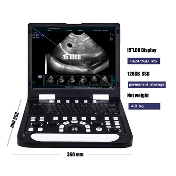 Easy Carry High-Quality Ecografo Portatil Veterinary Ultrasound 15-Inch Display B/W Ultrasound Machine Digital Ultrasonic