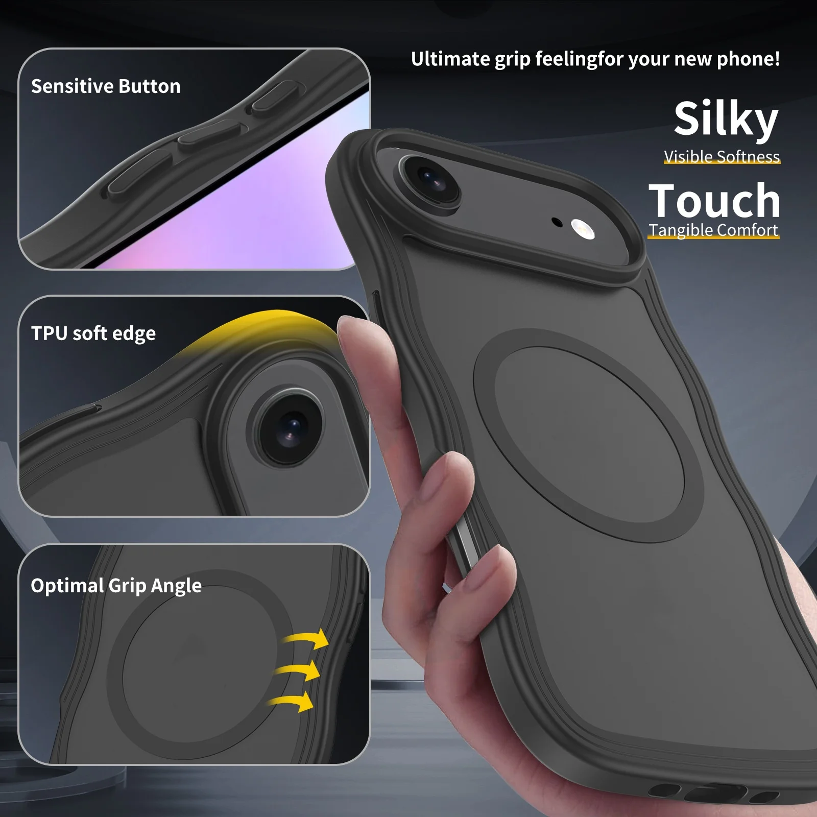 product customize anti yellowing smooth wave design protection cover skin friendly frosted magnetic mobile phone case for iphone 17 air-8