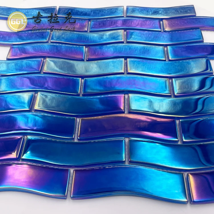 Mosaic Tile Outdoor Cheap Blue Color Iridescent Crystal Glass Mosaic Tiles For Outdoor Swimming Pool 300*300 Glass Tiles