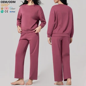 XW-QS5053CsportswearManufacturer 2 Piece Set Long-sleeved Crew Neck Top Outdoor Casual Sports Pants Women's Gym Activewear