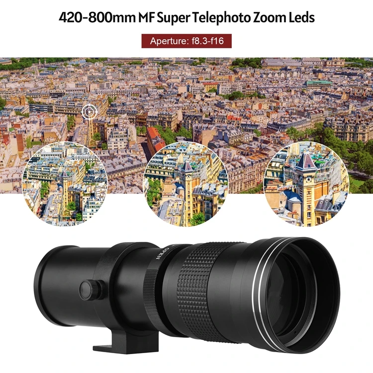 MF Super Telephoto Zoom Camera Lens F/8.3-16 420-800mm T2 Mount with AF-mount Adapter Ring Universal for Sony Alpha-mount