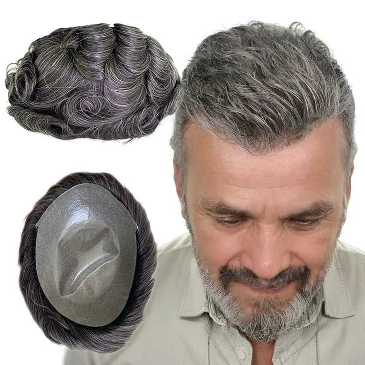High Quality 1B20 Color Human Hair Male Wig Men's Toupee Thin Skin v Loop  Inject PU Base Mens Hair Systems Toupee for Men
