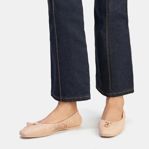 Women Nude Leather Ruched Ballet Flats Office Business Casual Daily Comfort Walking Essential Basic Shoes Wholesale OEM ODM