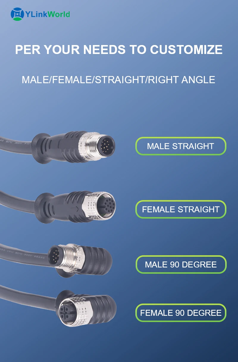 M12 Connector Male Female Pcb Aviation Automobile Led Audio Cable 2 3 4