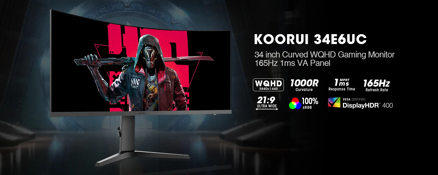 Koorui 34 Inch Ultrawide Curved Gaming Monitor KOORUI 34 Inch Curved Monitor - Anti-Blue Light Gaming Screen