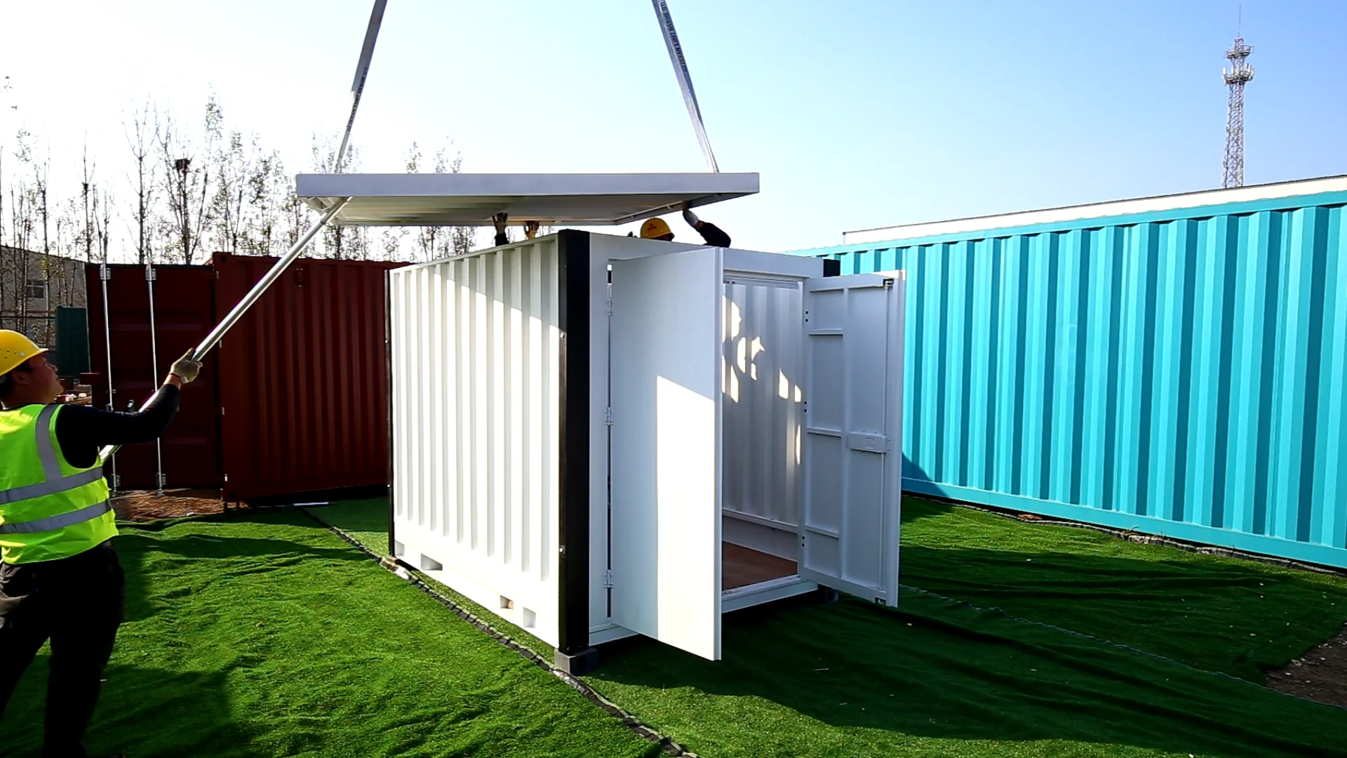 Storage Container House 10Ft Outdoor Portable Folding Structure Metal Garden Tools Shop Storage Sheds