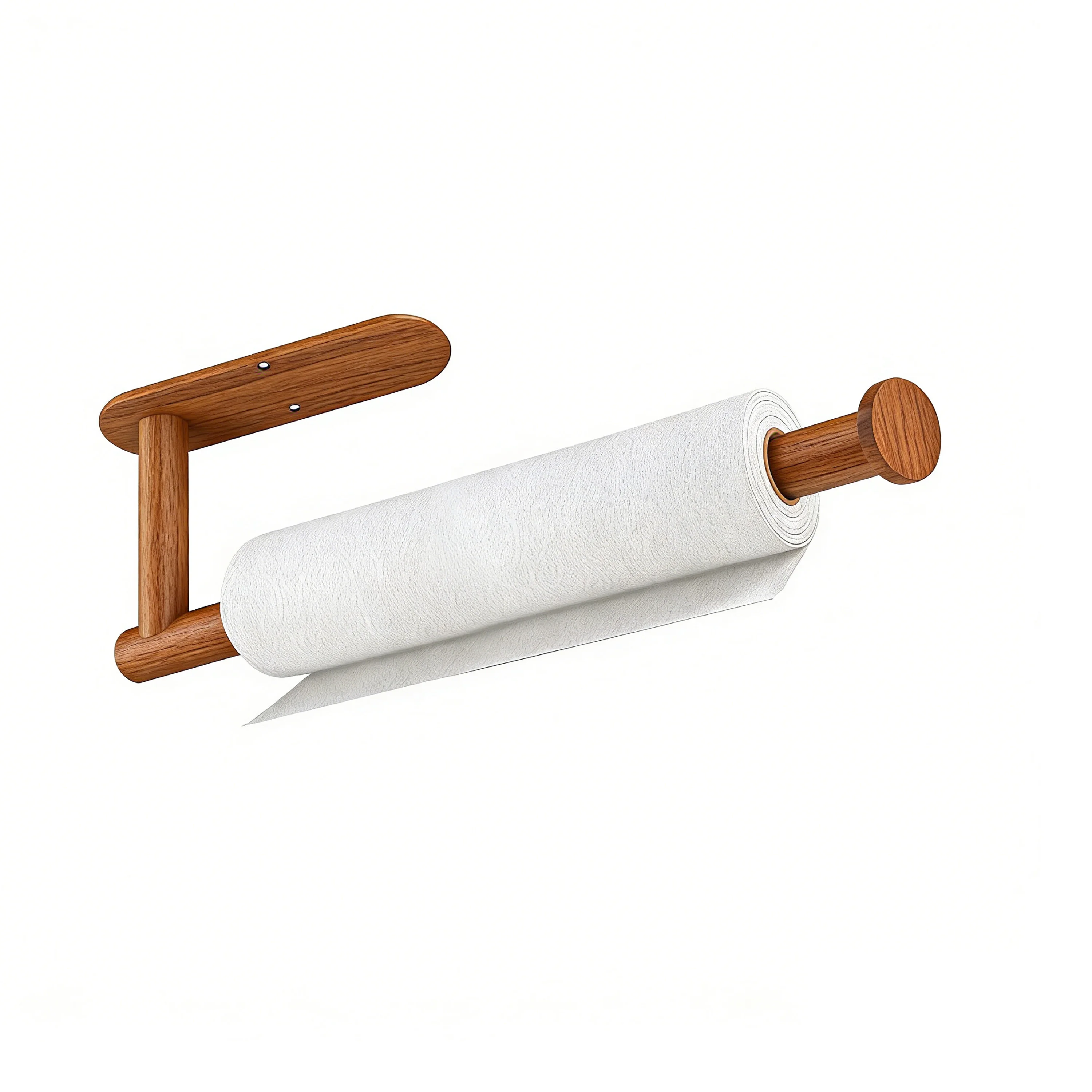 product wooden wall mounted paper towel holder self adhesive or drilling kitchen paper roll rack for bathroom laundry  pantry storage-4