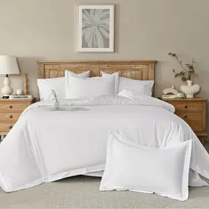 Wholesale Simple Modern White 100% Cotton Satin 4-Piece Bedding Set for Hotels and Guesthouses 300 Thread Count