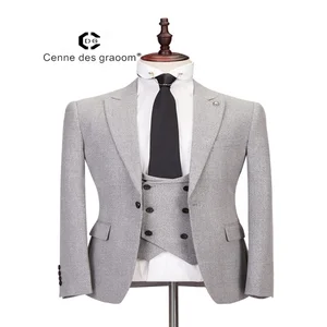 Mens Suits 3 Piece Slim Fit Wedding Grey Business Dinner Suit for Men Cenne Des Graoom Lapel Blazer Waistcoat Trousers