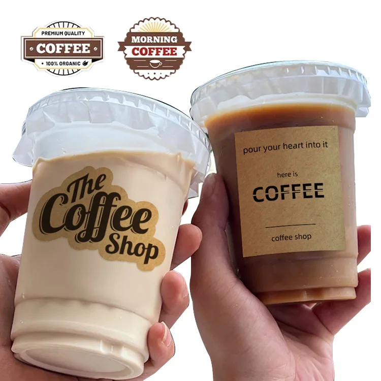 Coffee Cup Sticker logo Customized Beverage Store Takeaway Cup Self-adhesive Disposable Milk Tea Drink Waterproof Label