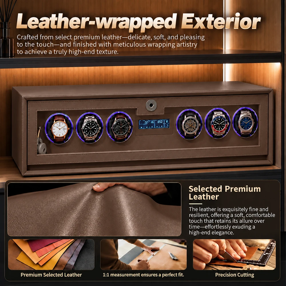 CEQSAFE Luxury Fingerprint Unlock 6 Slot Watch Winder Safe 100 Fingerprint Capacity for Multiple Users