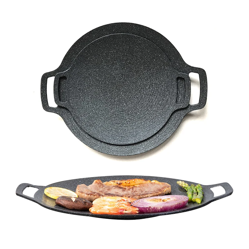 Korean Barbecue Grill Pan Round Induction Griddle Pan Camping for Stove BBQ
