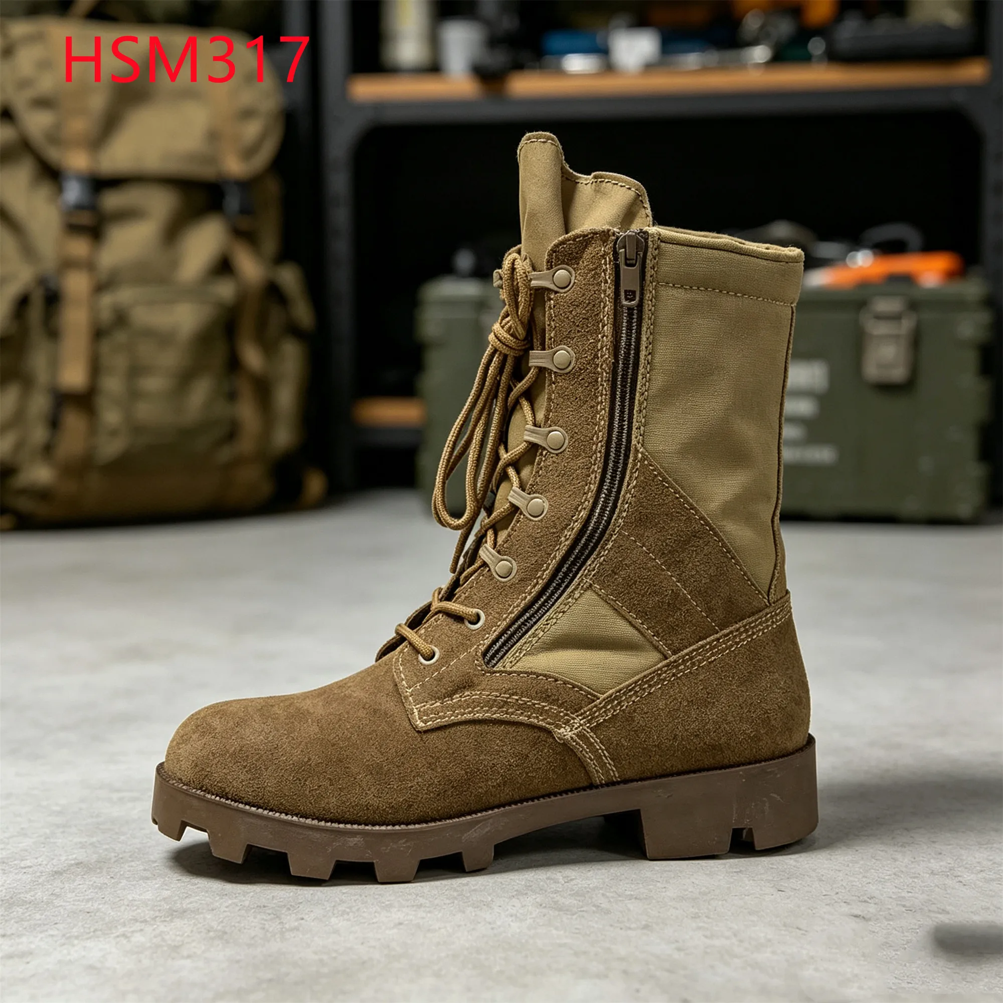LXG,Simulation Training Summer Style Hua Singh Combat Boots Field Operation Khaki Color Desert Boots with Curved Zip HSM317