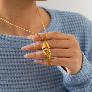 MW Cute European American Cross-Border Stainless Steel Fish Pendant Niche Collarbone Chain Personalized Fashion Pendants Charms