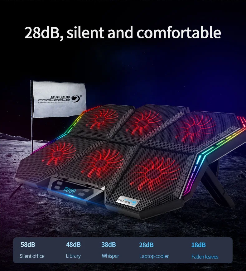 New Gaming RGB Laptop Cooling Pad LED Screen 6 Cooling Fans Cooler Stand for Laptop