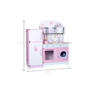 2-in-1 Wooden Kitchen & Food Toys for Girls Includes Refrigerator-Perfect Toy Set for Imaginative Play