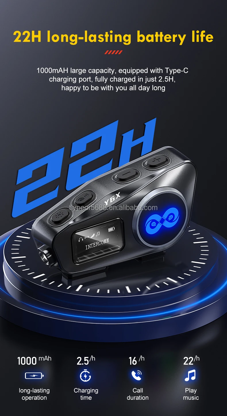 product tiypeor motorcycle bluetooth 51 helmet earphone ipx6 waterproof fm radio flashlight 4 riders intercom 1000m music sharing936-6