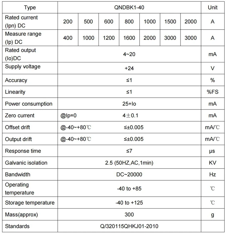Hall Effect Current Transducer QNDBK1-40 AC DC 500A 600A 800A 1000A 2000A 10V 5V 4-20mA Ct Transformer Split Core Current Sensor