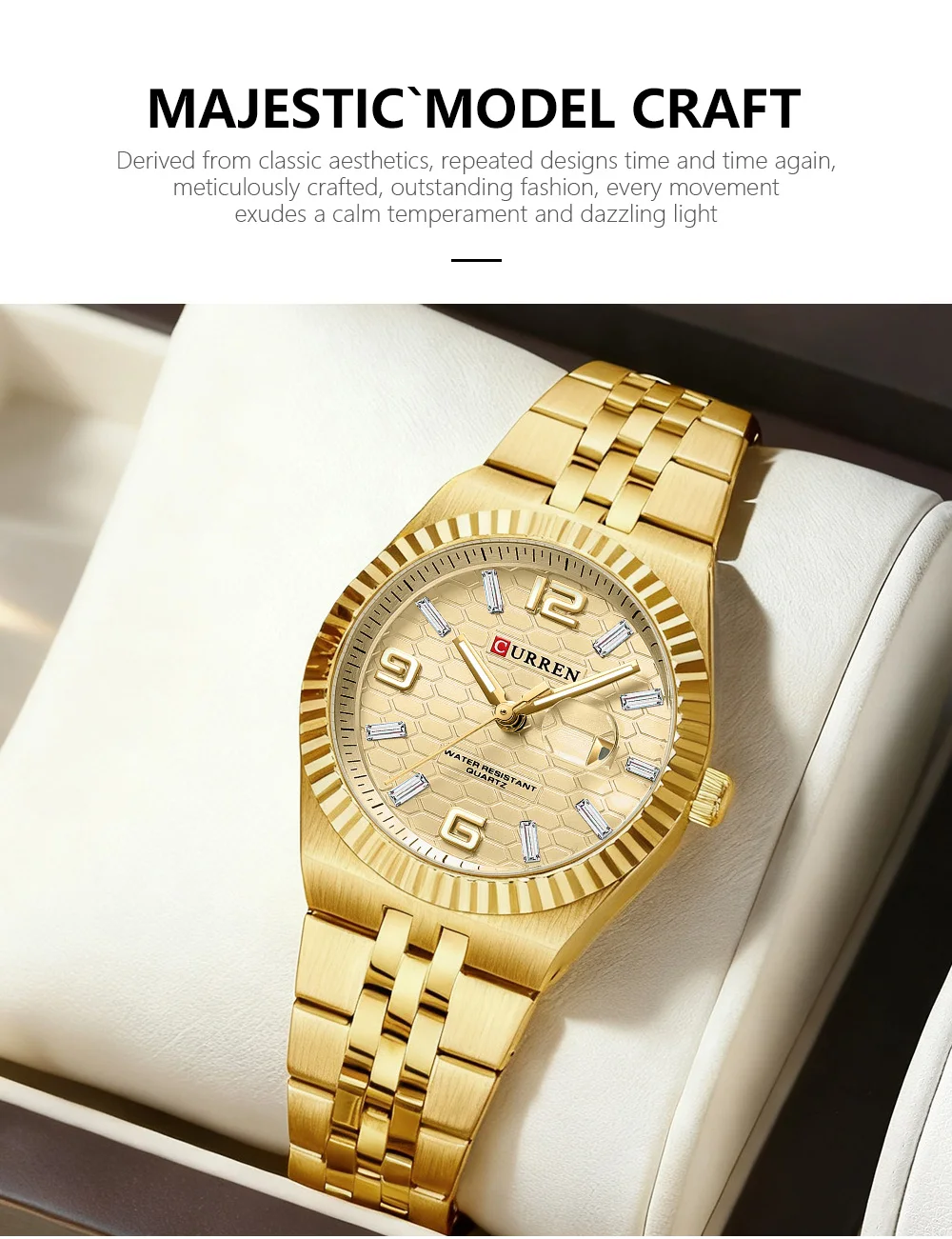 CURREN 8498 Women's Quartz Watches Stainless Steel Band Blue Dial Calendar Date Watch Ladies Water Resistant Luminous Wristwatch