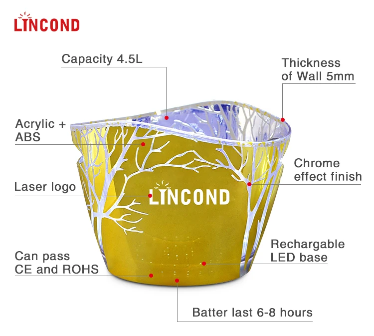 Multi Style Led Ice Bucket With Light Big Capacity 8l 9l 12l Lighting