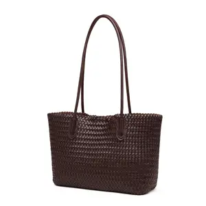 Fashion Woven Purse  Large Vegan Leather Shoulder Bag Stylish Waterproof Summer Beach Woven Tote Bag Handbag