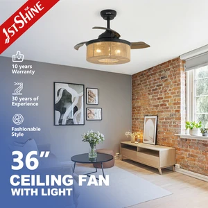 1stshine Ceiling Fan Invisible PC Hidden Blades 6 Speeds Time Setting Retractable Ceiling Fan Light