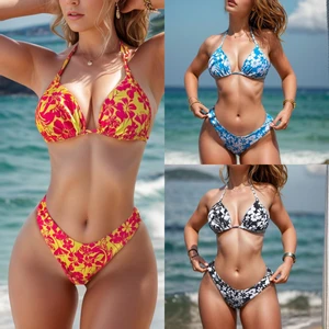 2026 Trend Women's Floral Bikini Set Wholesale Customize LOGO Swimsuit Sexy Swimwear Flower Printed Two - Piece Bikini Set