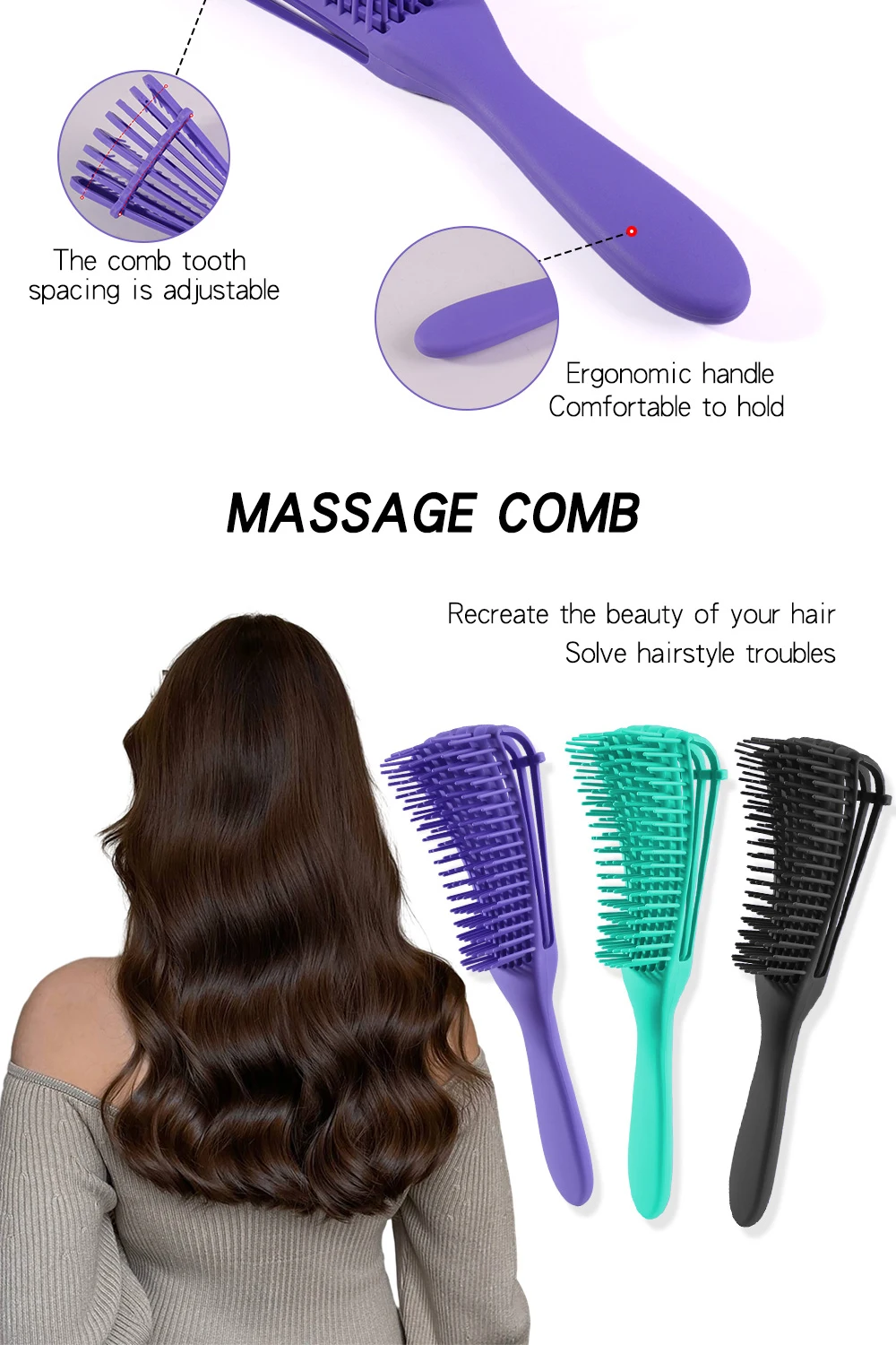 Custom Logo Plastic Octopus Comb Eight Rows Curly Hair Brush Vent Detangling Hair Brush for Women